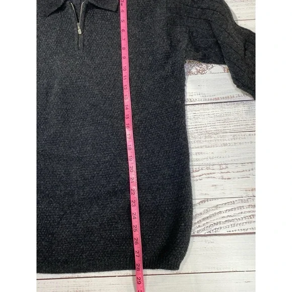John Ashford Men's  Sweater Gray 100% Lambs Wool Knit Ribbed 1/4 Zip Medium - Picture 4 of 7